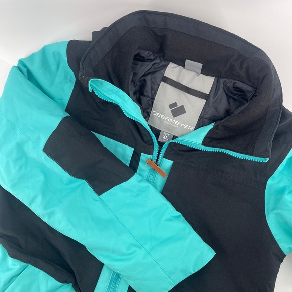 Obermeyer‎ Ski Jacket Winter Coat Padded Insulated Black Teal Teen XL 18 - Picture 1 of 9